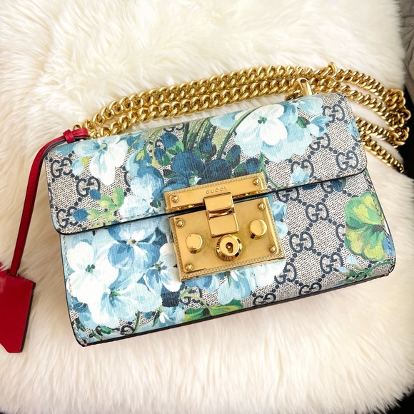 Gucci Bloom Blue Padlock Print GG Coated Canvas Shoulder Bag - Picture 1 of 11